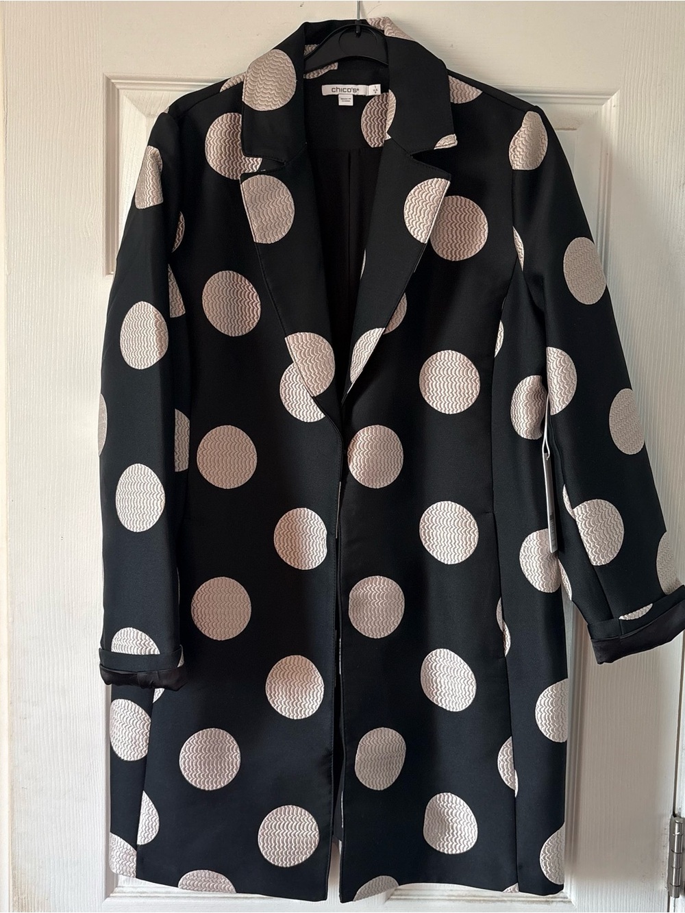Chico's Black Blazer with Cream Polka Dots